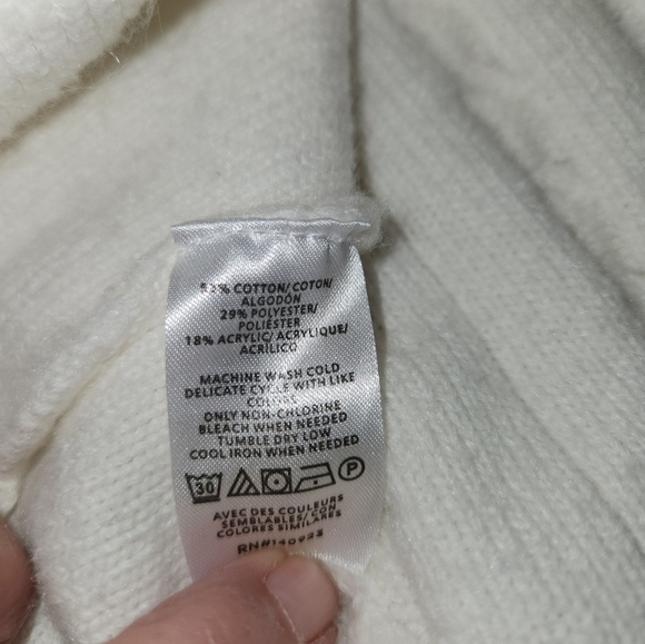 Loft White Bobble-Knit  Sweater Ruffle Hem & Puff Shoulders Size L Minimalist - Picture 9 of 11